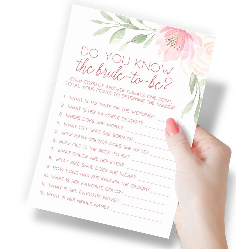Printed Party Bridal Shower Games â€“ Do You Know Game with Fun Bride-to-Be Trivia, Wedding Shower Activity, Pink Floral Design, 50 Guests - Image 2